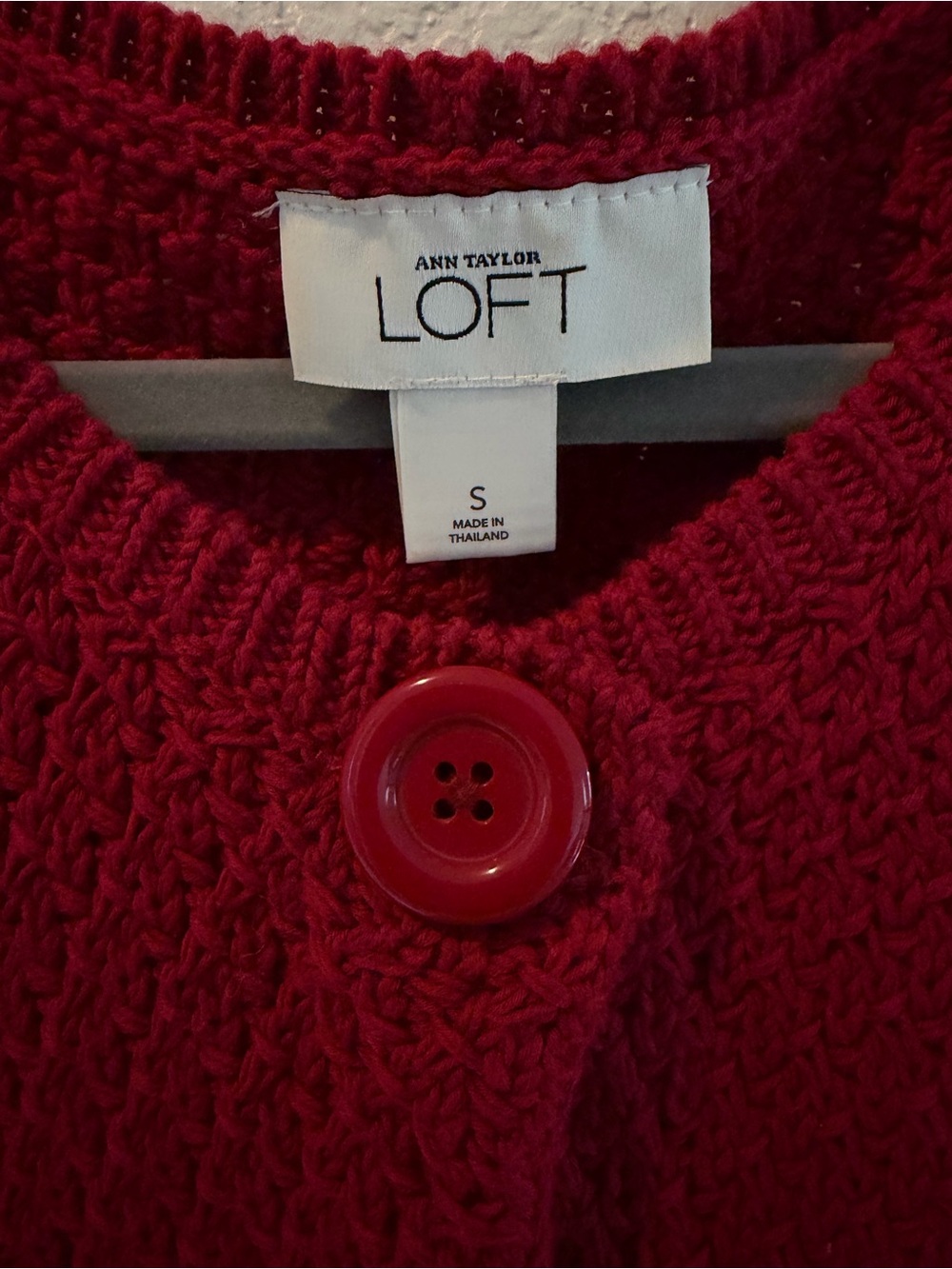 LOFT Cranberry Knit Cardigan Oversized Buttons Cap Sleeves Size Small - Picture 6 of 6